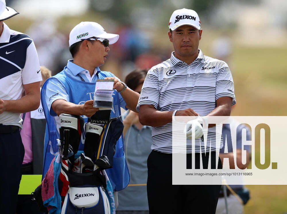 11th July 2022, Old Course at St Andrews, St Andrews, Fife, Scotland; The Open Golf Championship pre-tournament activities; Hideki Matsuyama (JAP) consults with his caddie on the 2nd tee ActionPlus12407487 DavidxBlunsden