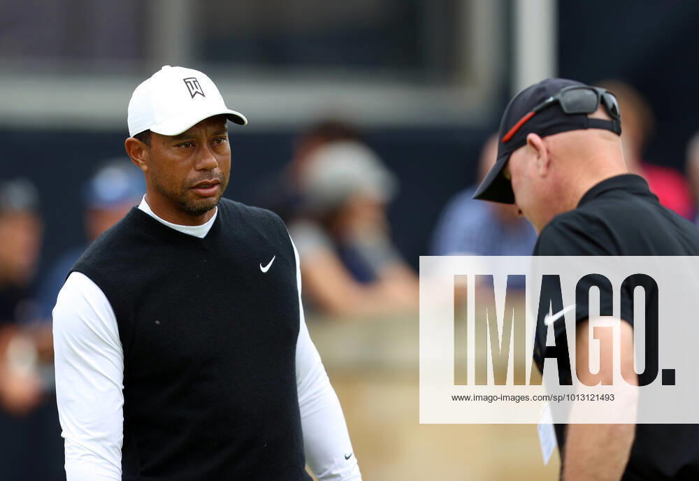 11th July 2022, Old Course at St Andrews, St Andrews, Fife, Scotland; The Open Golf Championship pre-trounament activities; Tiger Woods on the practice putting green with caddie Joe Lacava prior to the Celebration of Champions event ActionPlus12407572 DavidxBlunsden