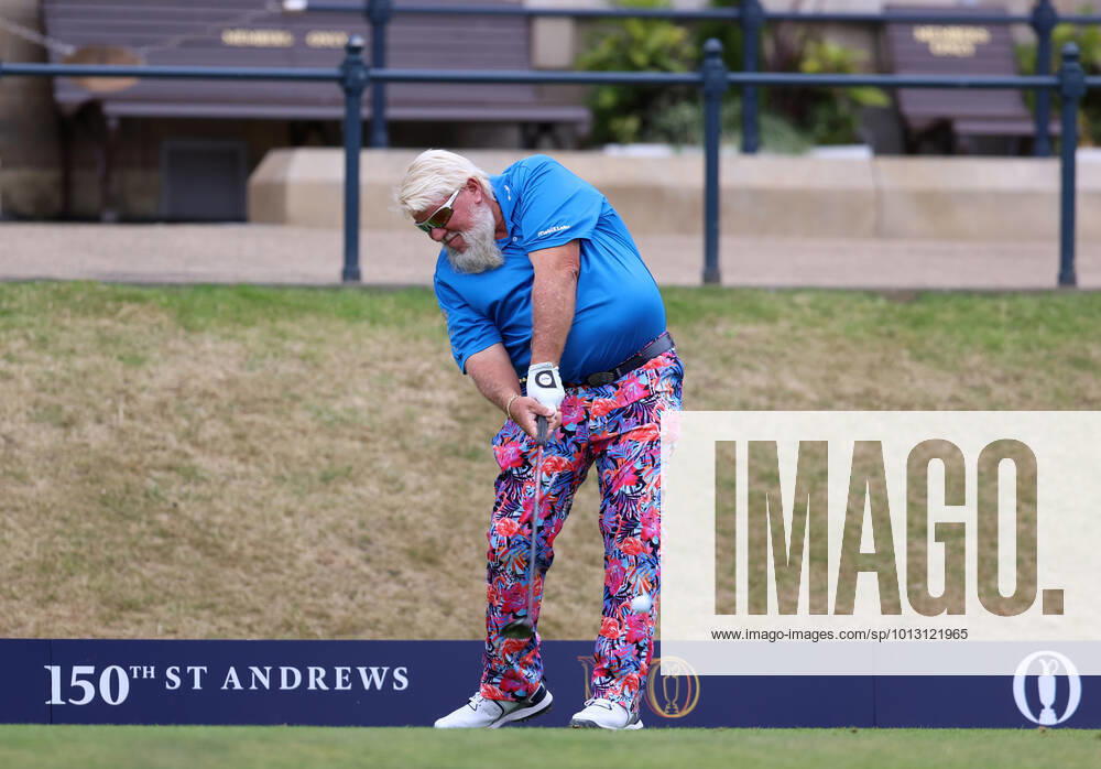 11th July 2022, Old Course at St Andrews, St Andrews, Fife, Scotland; The Open Golf Championship pre-tournament activities; 1995 Champion John Daly (USA) hits his tee shot during the Celebration of Champions event ActionPlus12407617 DavidxBlunsden