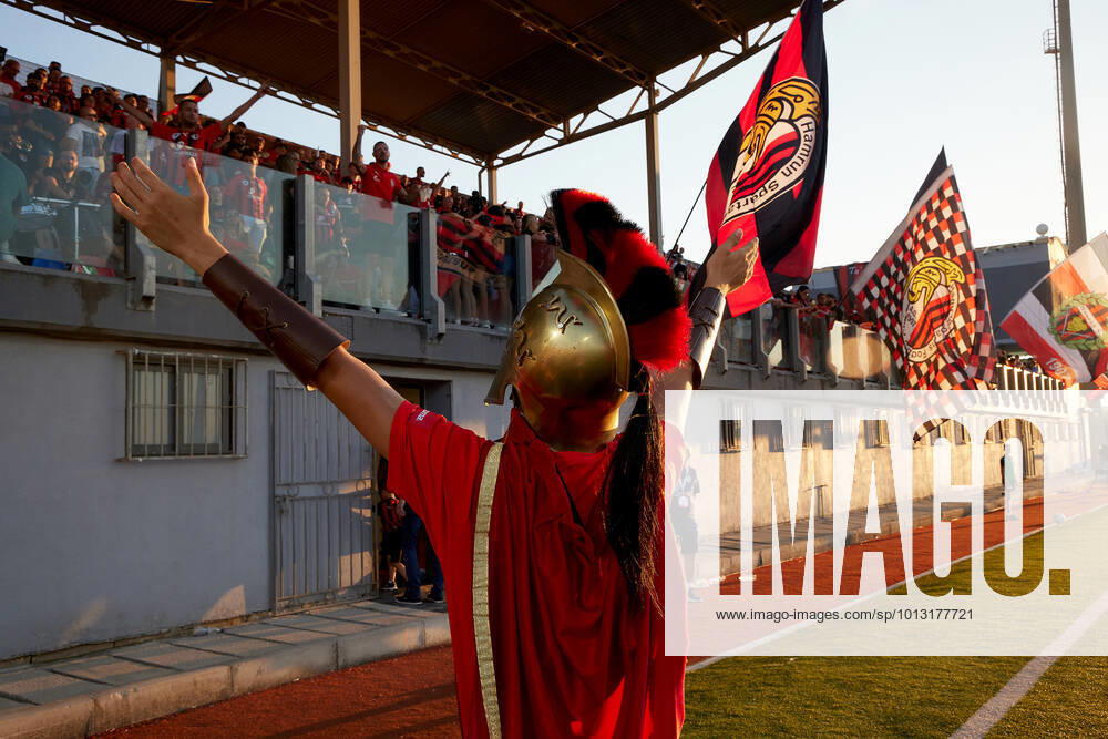 TA QALI, MALTA - 14 JULY 2022 A Hamrun Spartans mascot clad in a Spartan tunic salutes the teams supporters ahead of the First qualifying round, 2nd leg soccer match, from the UEFA Europa Conference League between Hamrun Spartans and Alashkert at the Centenary Stadium, Ta Qali, Malta on 14 July 2022. Photo Domenic Aquilina Hamrun Spartans FC (MLT) v Alashkert FC (ARM) UECL_22_23