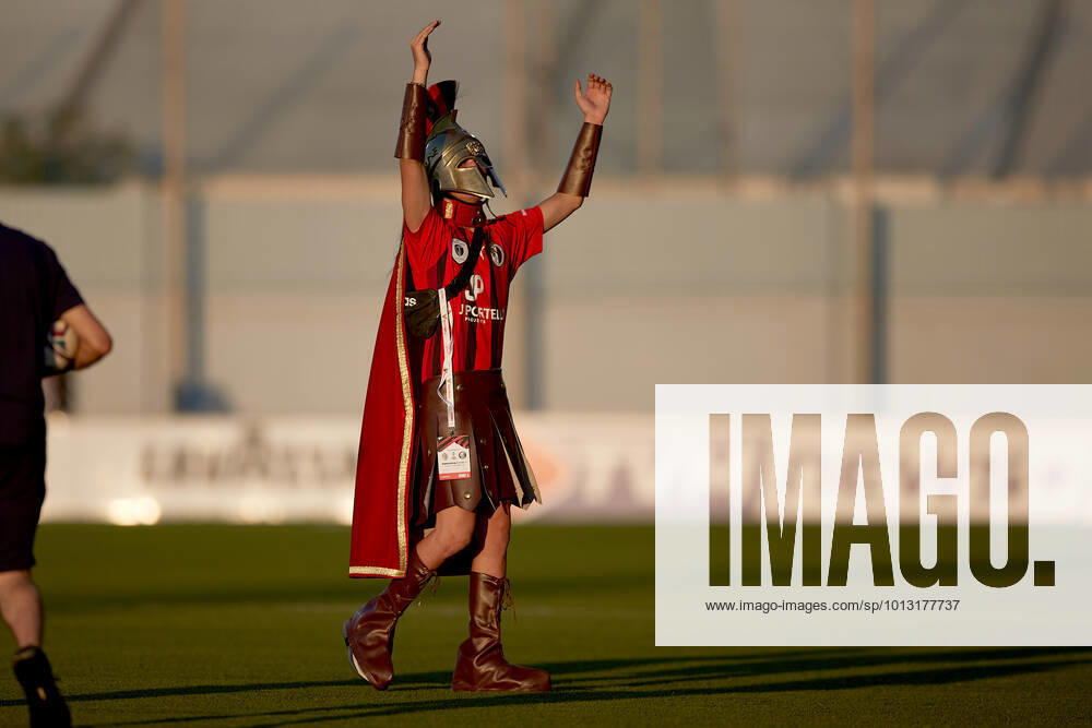 TA QALI, MALTA - 14 JULY 2022 A Hamrun Spartans mascot clad in a Spartan tunic ahead of the First qualifying round, 2nd leg soccer match, from the UEFA Europa Conference League between Hamrun Spartans and Alashkert at the Centenary Stadium, Ta Qali, Malta on 14 July 2022. Photo Domenic Aquilina Hamrun Spartans FC (MLT) v Alashkert FC (ARM) UECL_22_23