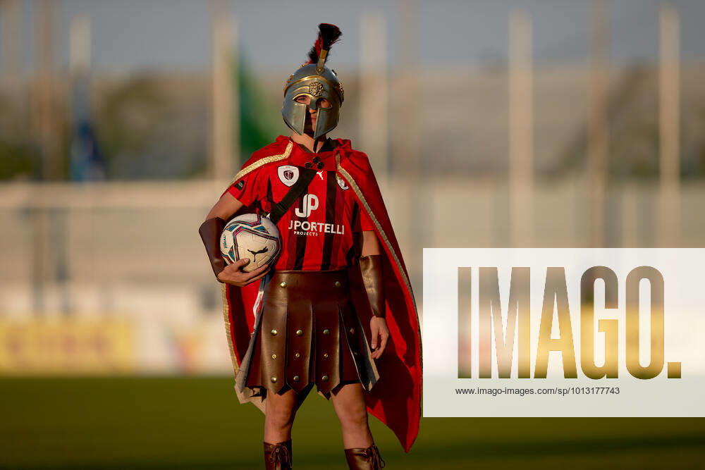 TA QALI, MALTA - 14 JULY 2022 A Hamrun Spartans mascot clad in a Spartan tunic ahead of the First qualifying round, 2nd leg soccer match, from the UEFA Europa Conference League between Hamrun Spartans and Alashkert at the Centenary Stadium, Ta Qali, Malta on 14 July 2022. Photo Domenic Aquilina Hamrun Spartans FC (MLT) v Alashkert FC (ARM) UECL_22_23