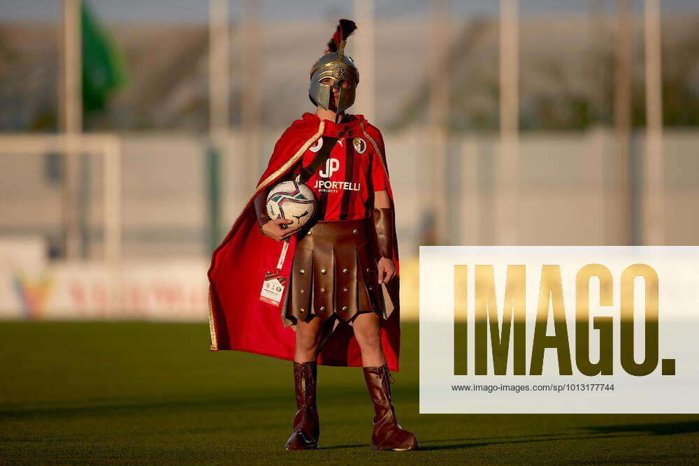 TA QALI, MALTA - 14 JULY 2022 A Hamrun Spartans mascot clad in a Spartan tunic ahead of the First qualifying round, 2nd leg soccer match, from the UEFA Europa Conference League between Hamrun Spartans and Alashkert at the Centenary Stadium, Ta Qali, Malta on 14 July 2022. Photo Domenic Aquilina Hamrun Spartans FC (MLT) v Alashkert FC (ARM) UECL_22_23