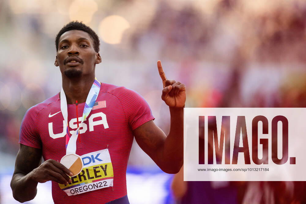 Fred Kerley of USA celebrates after winning men s 100 meter final during day 2 of the 2022 World Athletics Championships on July 16, 2022 in Eugene Photo Jon Olav Nesvold BILDBYRAN COP 217 JM0324 bbeng friidrott athletics friidrett 2022 world athletics championships world athletics championships oregon22 friidrotts vm friidretts vm vm usa jubel,