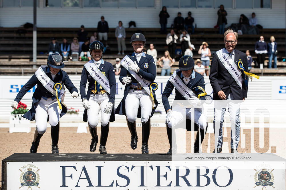 Team Sweden cheers for the total win in the nations cup during day 9 of Falsterbo Horse Show on July 17, 2022 in Falsterbo,