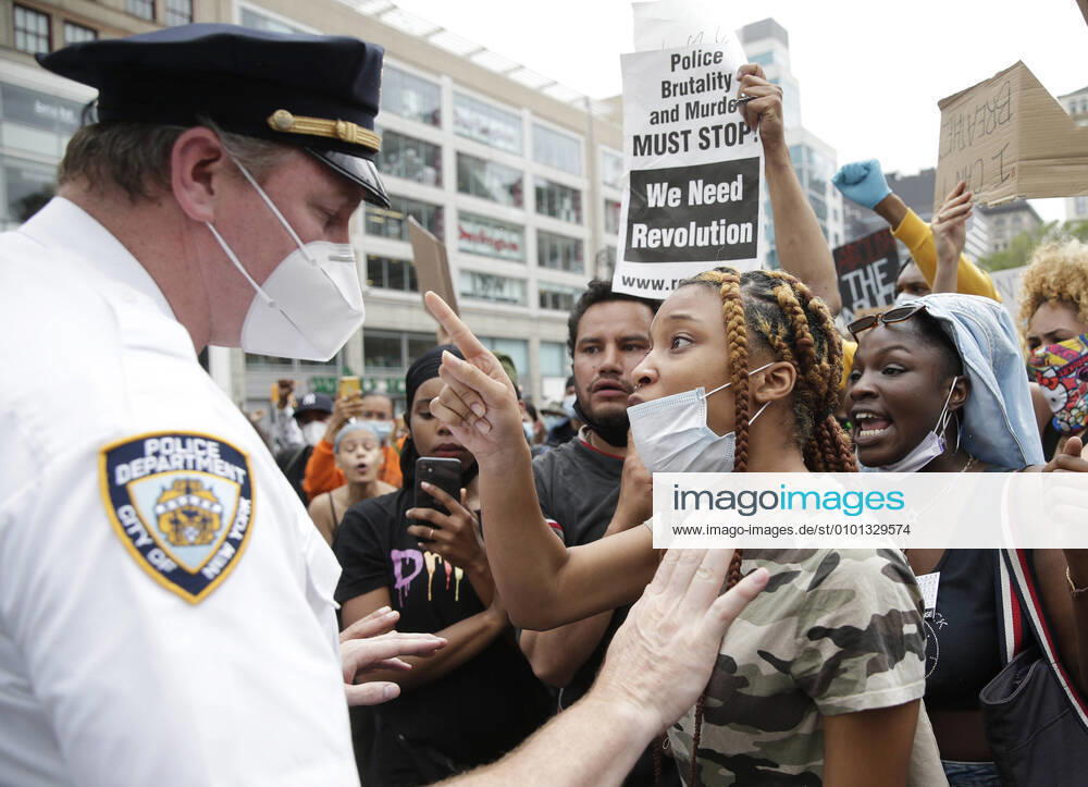 NYPD Police Officers push back Black Lives Matter protesters in the days of the Coronavirus pandemic in Union Square in New York City on Thursday, May 28, 2020. Protests continue in Minneapolis and in other cities over the death of George Floyd at the hands of the Minneapolis police. All four officers involved in the incident have been fired from the Minneapolis Police Department. NYP2020052831 JOHNxANGELILLO