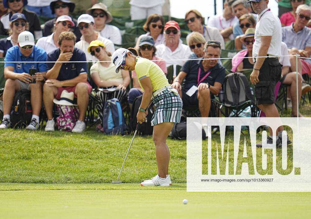 Golf: Evian Championship Nasa Hataoka of Japan misses a putt for birdie on the 18th hole during the third round of the Evian Championship on July 23, 2022, at Evian Resort Golf Club in Evian-les-Bains, France. A14AA0001319179P