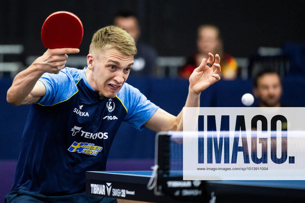 Anton Källberg of Sweden competes in a men?s doubles round of 16 table tennis match during day 7 of the European Championships on August 17, 2022 in Munich Photo Mathias Bergeld BILDBYRAN code MB MB0435 bordtennis table tennis pingis European Championship em em 2022 european championships munich 2022 munich em day 7 bbeng sweden sweden,