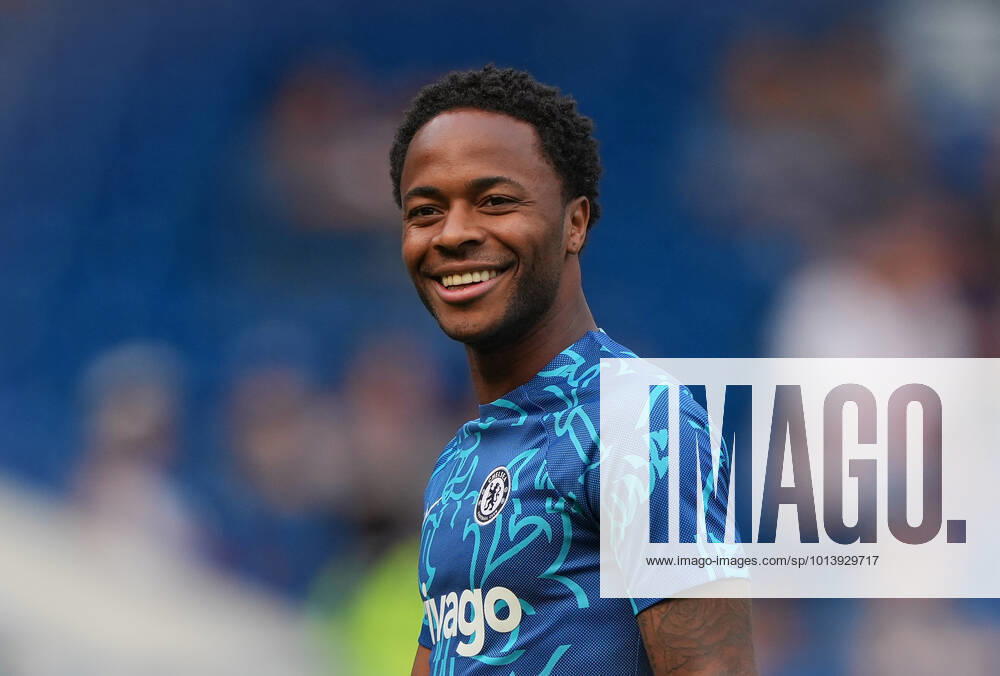 Raheem Sterling of Chelsea pre match during the Premier League match between Chelsea and Tottenham Hotspur at Stamford Bridge, London, England on 14 August 2022.