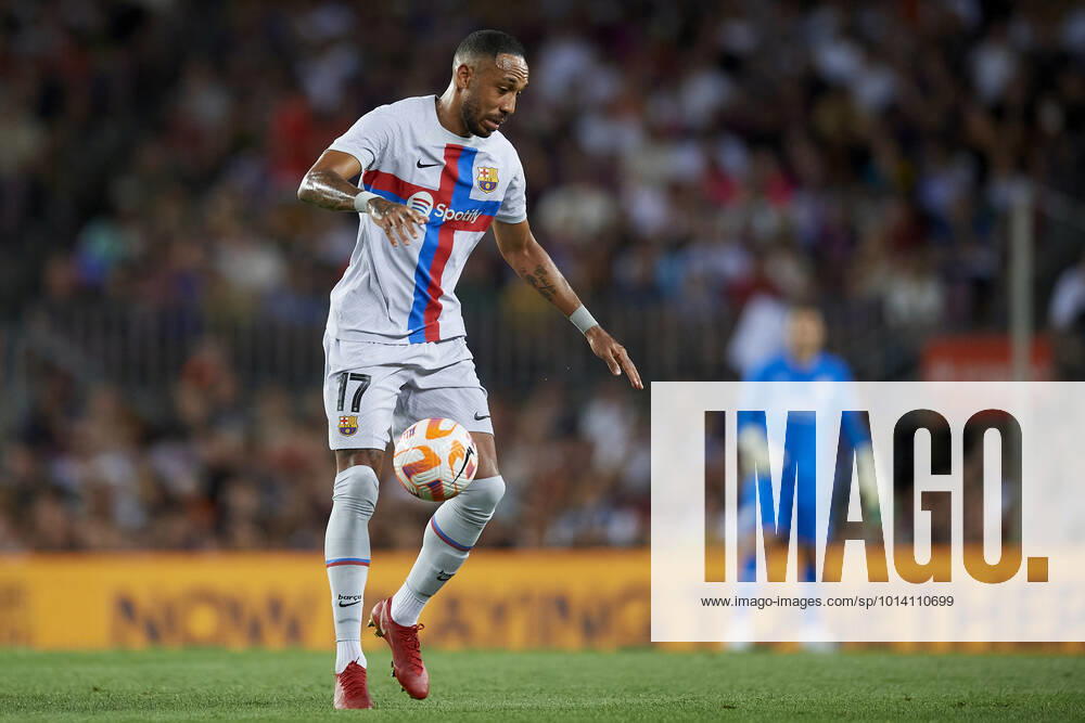 FC Barcelona, Barca v Manchester City - Friendly Match Pierre-Emerick Aubameyang centre-forward of Barcelona and Gabon controls the ball during the friendly match between FC Barcelona and Manchester City at Camp Nou on August 24, 2022 in Barcelona, Spain. Barcelona Spain