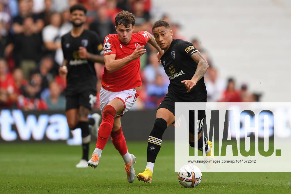 Nottingham Forest v AFC Bournemouth - Premier League Marcus Tavernier of Bournemouth and Neco Williams of Nottingham Forest during the Premier League match between Nottingham Forest and Bournemouth at the City Ground, Nottingham on Saturday 3rd September 2022. Nottingham Nottinghamshire United Kingdom