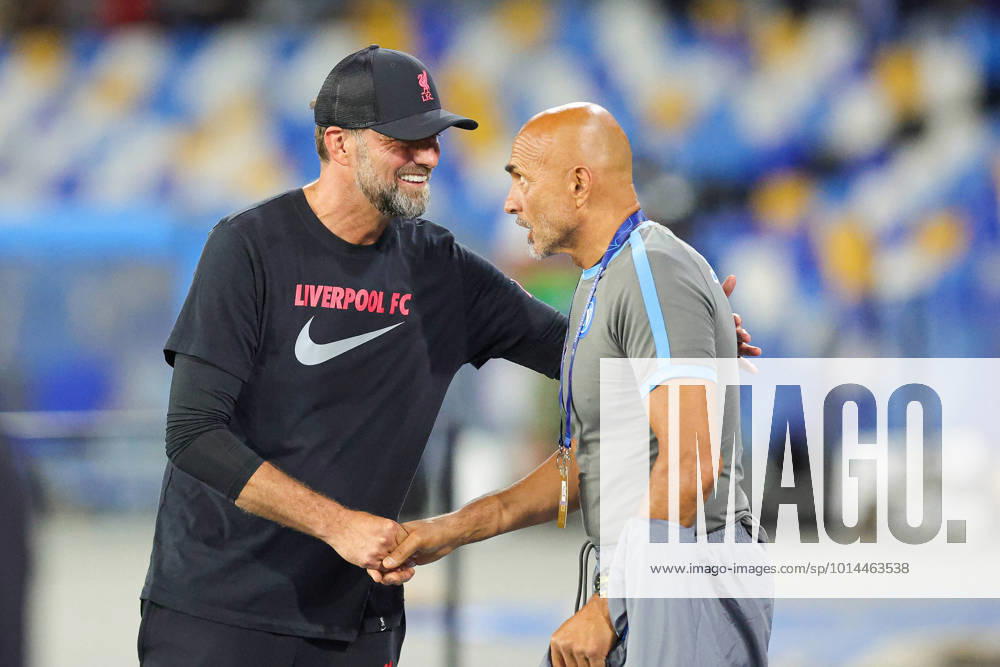 Napoli v Liverpool Champions League 07 09 2022. Jurgen Klopp Manager of Liverpool greets Luciano Spalletti Manager of Napoli during the Champions League match between Napoli and Liverpool at Diego Armando Maradona Stadium, Napoli, Italy on 7 September 2022. Editorial use only ,