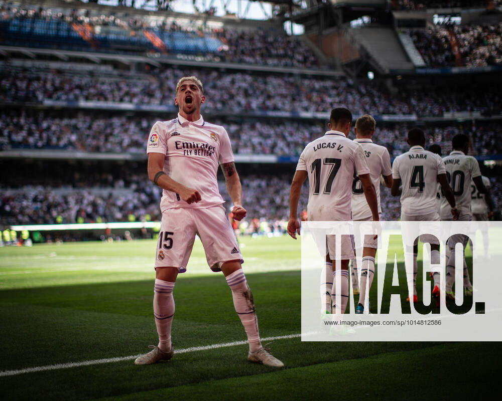 Real Madrid vs RCD Mallorca Fede Valverde celebrates his goal during the game against RCD Mallorca valid for La Liga at the Santiago Bernabà u stadium, in Madrid, today September 11, 2022.