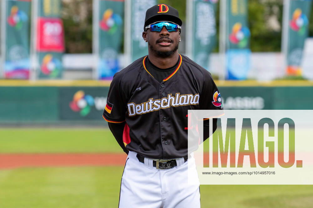 Germany right fielder DEMETRIUS MOORER (1) stands on the field before the World Baseball Classic qualifier against South Africa in the Armin Wolf Baseball Arena in Regensburg, Germany. Regensburg Germany - ZUMAd168 20220919_zsp_d168_005