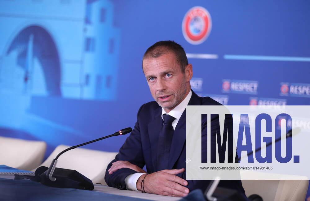 PXL_UEFA president Aleksander Ceferin Press UEFA president Aleksander Ceferin held a press conference, PK, Pressekonferenz during UEFA Executive Board session in the historic Arsenal building , on the island of Hvar, Croatia, on September 20, 2022. IvoxCagalj PIXSELL