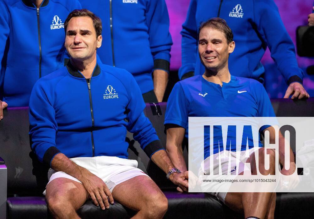 KW38 Mandatory Credit: Photo by Ella Ling Shutterstock (13413997fi) Roger Federer and Rafael Nadal of Team Europe emotional, holding hands, watching a video montage after their Men s Doubles match, the final match of Federer s career Laver Cup, Tennis Tournament, Day One, 02 Arena, London, UK - 23 Sep 2022 Laver Cup, Tennis Tournament, Day One, 02 Arena, London, UK - 23 Sep 2022