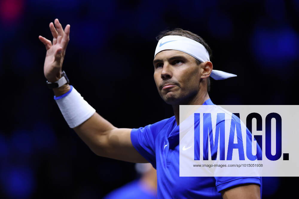 23rd September 2022; O2, London England: Laver Cup international tennis tournament: Rafael Nadal of Team Europe waves to fans during his doubles match with Frances Tiafoe and Jack Sock of Team World ActionPlus12429369 ShaunxBrooks Content restricted for UK based newspaper