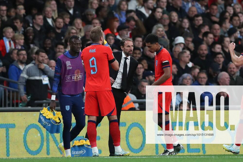 Mandatory Credit: Photo by Matt Impey Shutterstock (13422173s) Manager of England Garth Southgate talks to Harry Kane and Jude Bellingham of England England v Germany, Football, UEFA Nations Cup, Wembley Stadium, Wembley, London, UK - 26 09 2022 Editorial use only England v Germany, Football, UEFA Nations Cup, Wembley Stadium, Wembley, London, UK - 26 09 2022 Editorial use only