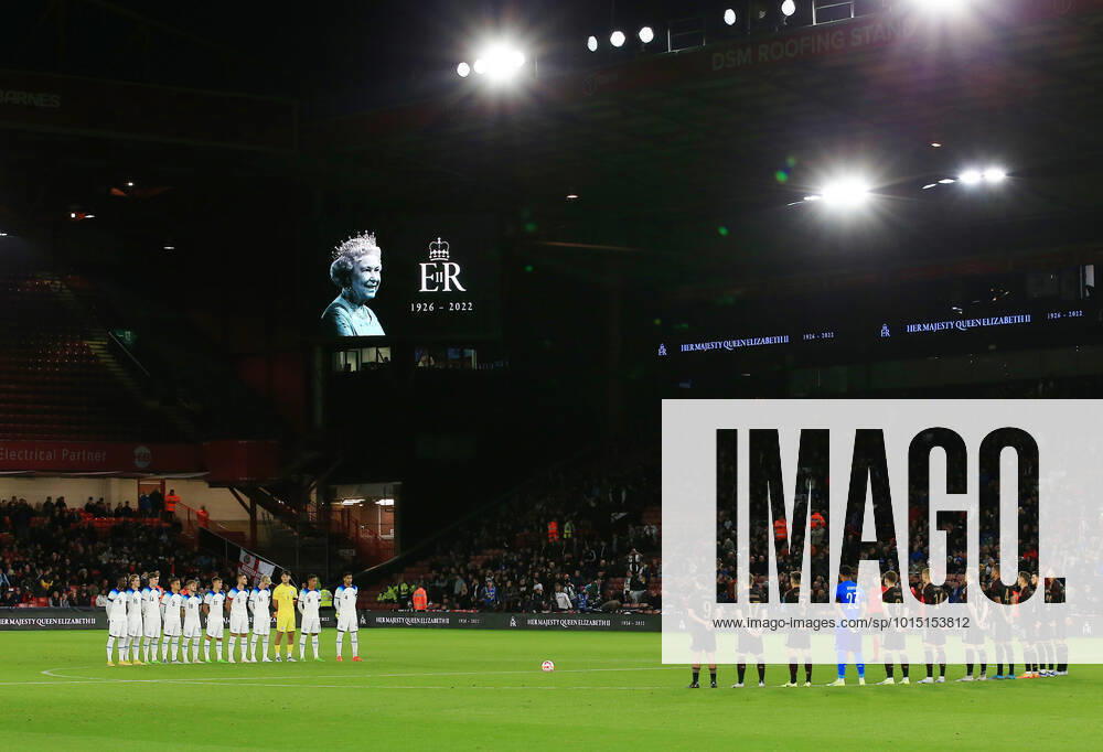 Mandatory Credit: Photo by Matt West Shutterstock (13423132f) A one minute silence is observed ahead of the game England U21, U 21 v Germany U21, Friendly, International Football, Bramall Lane, Sheffield, UK - 27 Sep 2022 England U21 v Germany U21, Friendly, International Football, Bramall Lane, Sheffield, UK - 27 Sep 2022