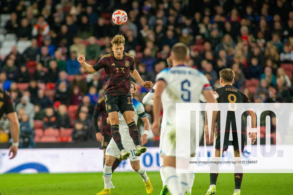 Yannik Kietel of Germany (13) heads clear during the International Friendly, Länderspiel, Nationalmannschaft match between England U-21 and Germany U-21 at Bramall Lane, Sheffield, England on 27 September 2022.