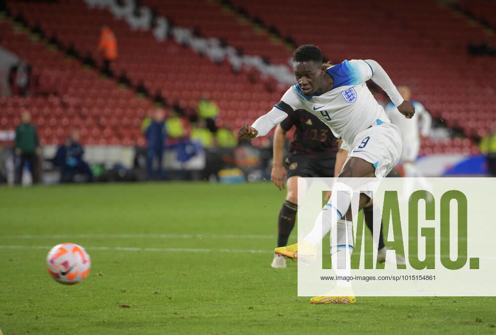 England Under 21 v Germany U21, U 21 International Friendly, Länderspiel, Nationalmannschaft Folarin Balogun of England U21 scores his team?s equalising goal to make it 1-1 during the International Friendly match at Bramall Lane, Sheffield Content Not Available For UK Newspapers