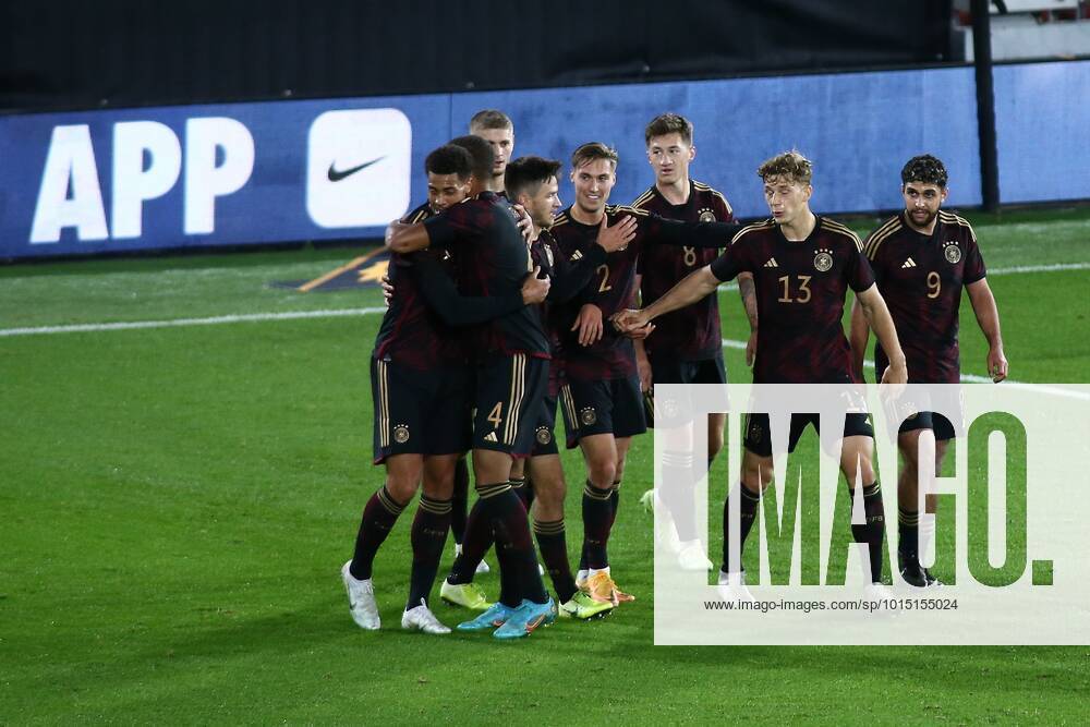Mandatory Credit: Photo by Kieran Riley JMP Shutterstock (13424664e) Felix Nmecha of Germany U21, U 21 celebrates with teammates after opening the scoring England U21 v Germany U21, UK - 27 Sep 2022 Editorial use only England U21 v Germany U21, UK - 27 Sep 2022 Editorial use only