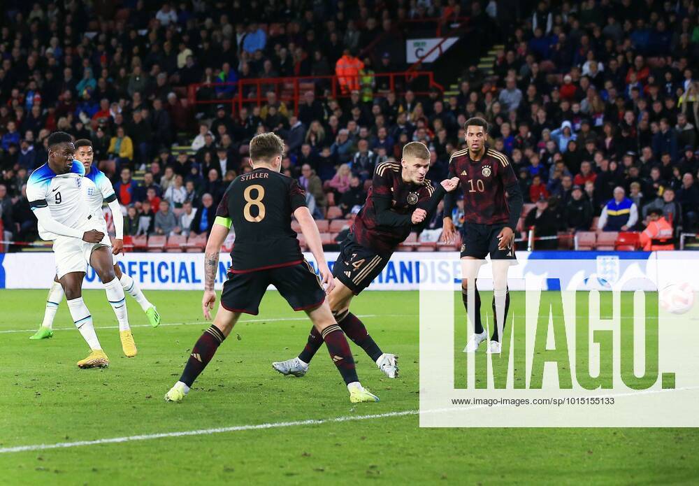 Mandatory Credit: Photo by Matt West Shutterstock (13423132o) Folarin Balogun of England scores a goal to make it 1-1 England U21, U 21 v Germany U21, Friendly, International Football, Bramall Lane, Sheffield, UK - 27 Sep 2022 England U21 v Germany U21, Friendly, International Football, Bramall Lane, Sheffield, UK - 27 Sep 2022