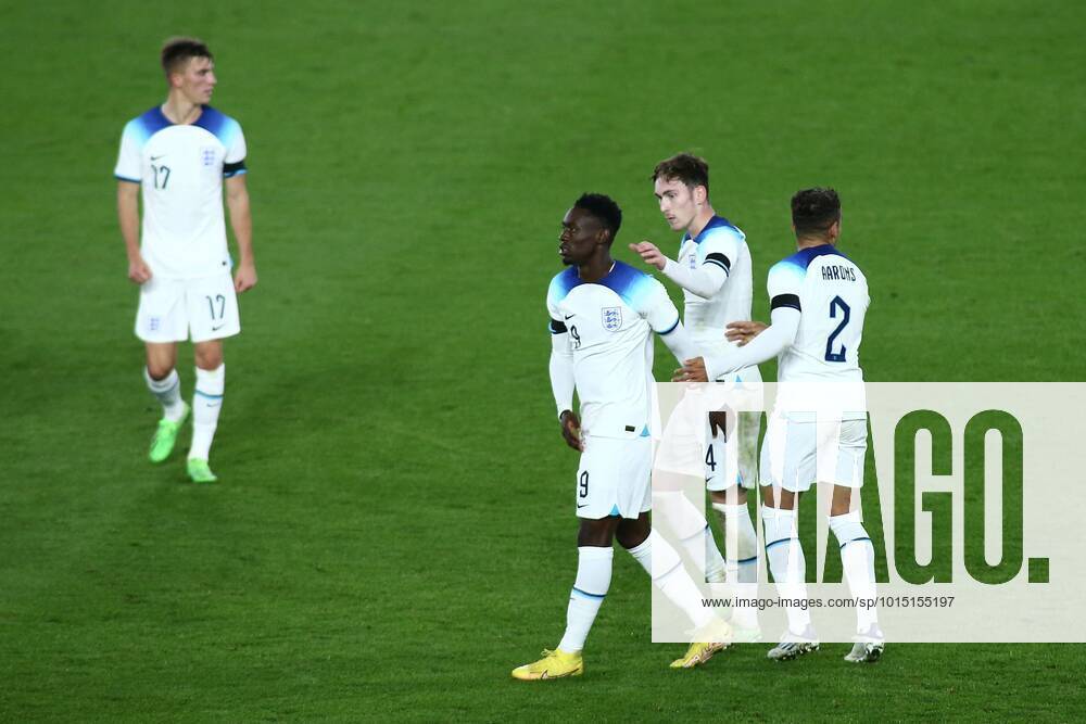 Mandatory Credit: Photo by Kieran Riley JMP Shutterstock (13424664h) Folarin Balogun of England U21, U 21 celebrates with teammates after scoring a goal to make it 1-1 England U21 v Germany U21, UK - 27 Sep 2022 Editorial use only England U21 v Germany U21, UK - 27 Sep 2022 Editorial use only