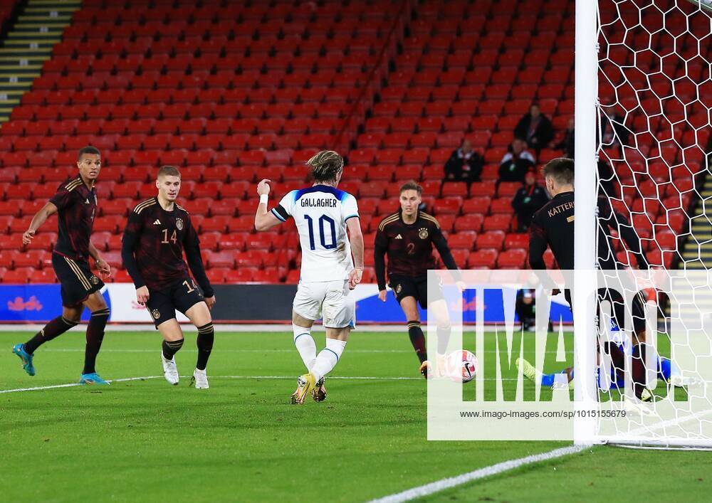 Mandatory Credit: Photo by Matt West Shutterstock (13423132p) Conor Gallagher of England scores a goal to make it 2-1 England U21, U 21 v Germany U21, Friendly, International Football, Bramall Lane, Sheffield, UK - 27 Sep 2022 England U21 v Germany U21, Friendly, International Football, Bramall Lane, Sheffield, UK - 27 Sep 2022