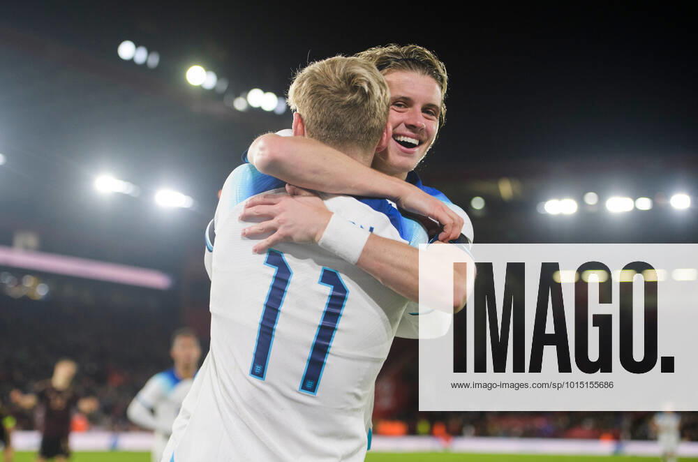 England Under 21 v Germany U21, U 21 International Friendly, Länderspiel, Nationalmannschaft Conor Gallagher of England U21 (right) celebrates after scoring his team s 2nd goal to make it 2-1 during the International Friendly match at Bramall Lane, Sheffield Content Not Available For UK Newspapers