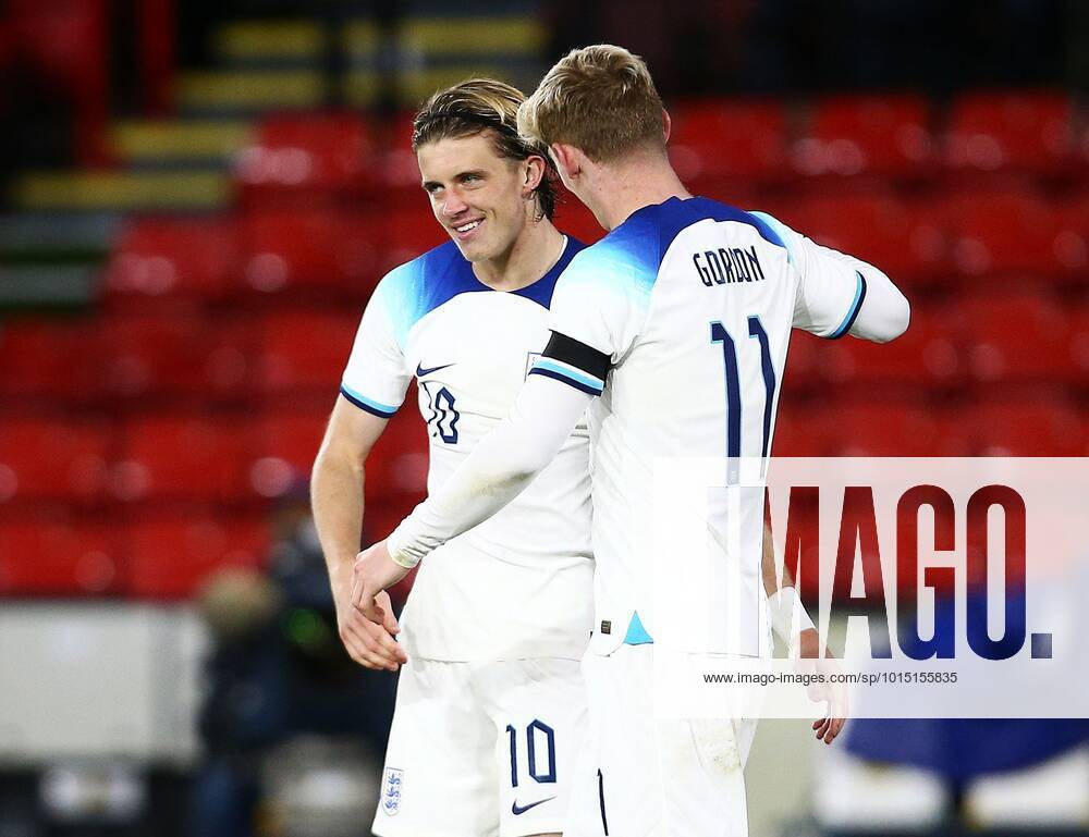 Mandatory Credit: Photo by Matt West Shutterstock (13423132s) Conor Gallagher of England celebrates scoring a goal to make it 2-1 with Anthony Gordon England U21, U 21 v Germany U21, Friendly, International Football, Bramall Lane, Sheffield, UK - 27 Sep 2022 England U21 v Germany U21, Friendly, International Football, Bramall Lane, Sheffield, UK - 27 Sep 2022