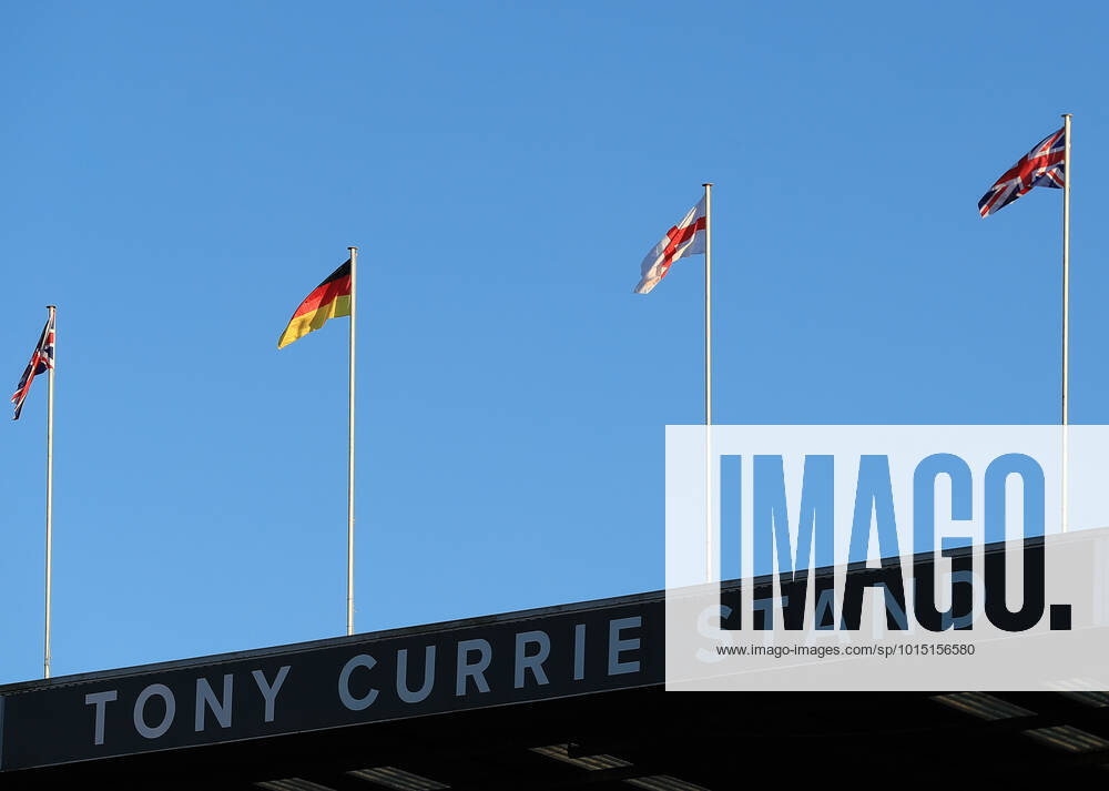 27th September 2022; Bramall Lane, Sheffield, South Yorkshire, England; International Friendly, Länderspiel, Nationalmannschaft England U21, U 21 versus Germany U21 : International Flags flying over Bramall Lane ActionPlus12430717 LeexParker Content restricted for UK based newspaper