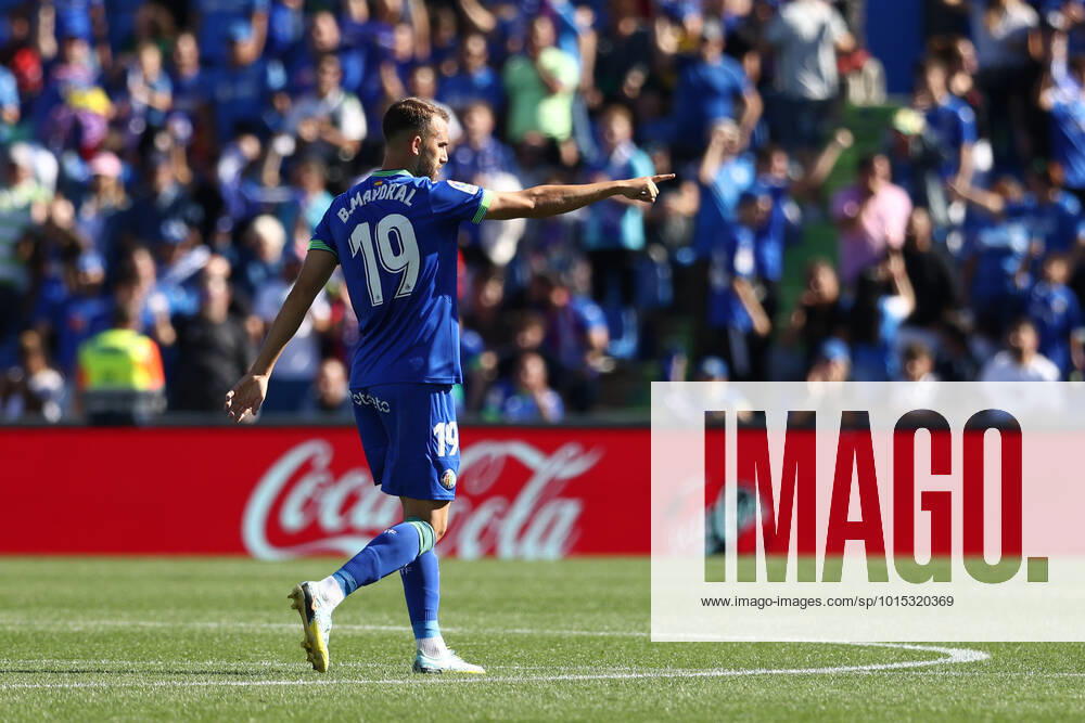 Borja Mayoral of Getafe celebrates a goal during the spanish league, La Liga Santander, football match played between Getafe CF and Real Valladolid at Coliseum Alfonso Perez stadium on October 01, 2022, in Getafe, Madrid, Spain. GETFE SPAIN - ZUMAa181 20221001_zaa_a181_127