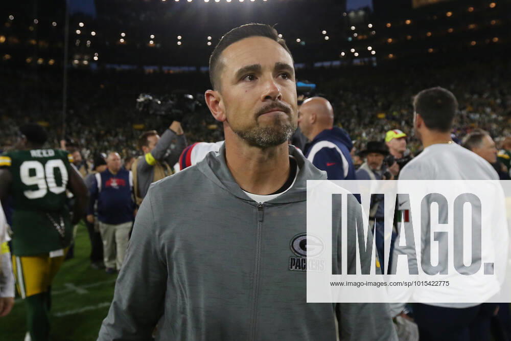GREEN BAY, WI - OCTOBER 02: Green Bay Packers head coach Matt LaFleur following a game between the Green Bay Packers and the New England Patriots at Lambeau Field on October 2, 2022 in Green Bay, WI. (Photo by Larry Radloff Icon Sportswire) NFL, American Football Herren, USA OCT 02 Patriots at Packers Icon2210024516