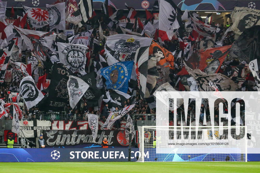 Champions League Eintracht Frankfurt Tottenham Hotspur on 04 10 2022 at Deutsche Bank Park in Frankfurt Eintracht Frankfurt fans present flags for the intro in the Nordwestkurve MH
