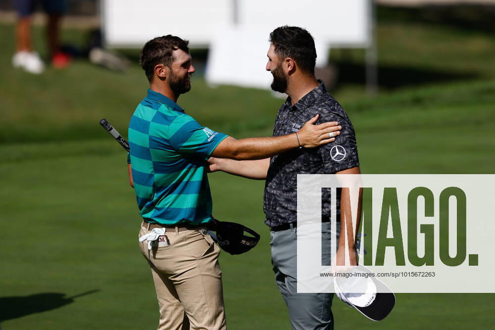 Adri Arnaus of Spain saludates to Jon Rahm in action during the Acciona Open Espana 2022 celebrated at Club de Campo de Madrid on October 06, 2022, in Madrid, Spain. MADRID SPAIN - ZUMAa181 20221006_zaa_a181_061