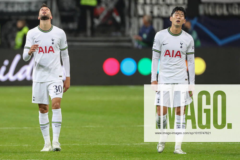 Champions League Eintracht Frankfurt Tottenham Hotspur on 04 10 2022 at Deutsche Bank Park in Frankfurt Rodrigo Bentancur Tottenham 30 and Heung Min Son Tottenham 7 are dissatisfied, disappointed, disappointed, depressed MH