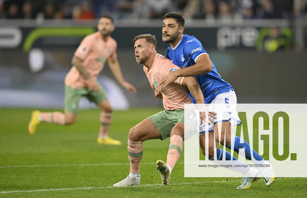 One on one Ozan Kabak TSG 1899 Hoffenheim 05 vs Niclas Fuellkrug 11 SV Werder Bremen SVW TSG 1899 Hoffenheim vs SV Werder Bremen SVW 07 10 2022 DFL REGULATES PROHIBIT ANY USE OF PHOTOGRAPHS AS IMAGE SEQUENCES AND OR QUASI VIDEO TSG 1899 Hoffenheim vs SV Werder Bremen SVW
