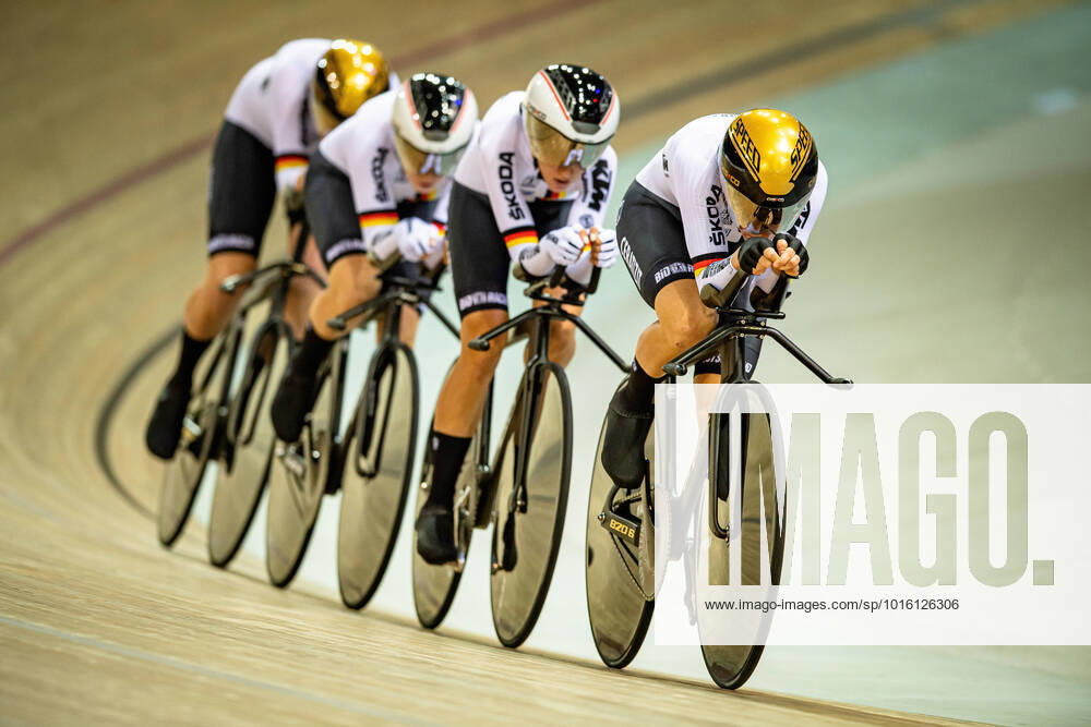 Germany Team Team Pursuit UCI Track World Championships 2022 GER Germany, Germany, REISSNER Lena Charlotte, TEUTENBERG Lea Lin, BRAUSSE Franziska, KRÖGER Mieke Team Track Bike Four Womens Team Pursuit qualifying qualification for the Womens Team Pursuit on 12 October 2022 UCI Track World Championships 2022 Track Cycling World Championships at the Velodrome National in Saint Quentin en Yvelines Montigny le Bretonneux France The 122 UCI Track World Championships 2022 will take place from 12 to 16 October 2022