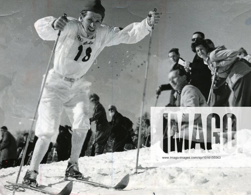 St. Moritz 1948 Martin Lundström on his way to the finish as winner of 18 km in the Olympic Winter Games St. Moritz Nils Östensson was second and Gunnar Eriksson third SWITZERLAND SKIING