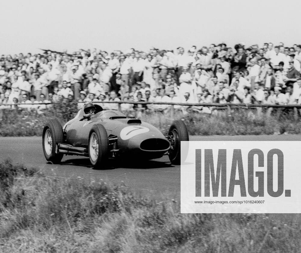 Nuerburgring Grand Prix of Germany 04 08 1957 Peter Collins in Ferrari 801 in action In the background the spectators separated from the race track only by a wooden fence HM