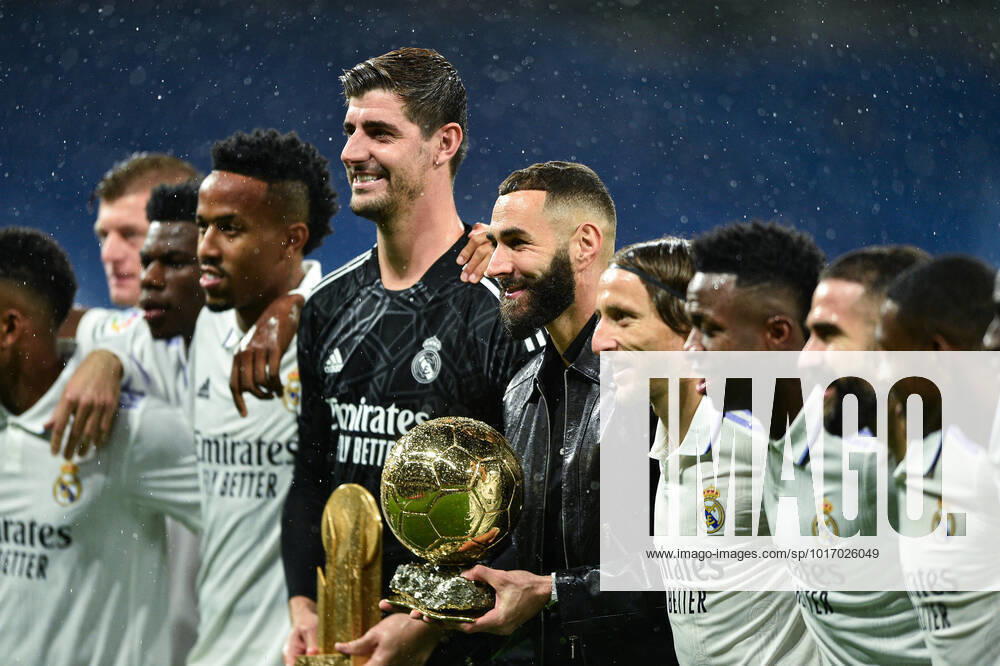 Real Madrid CF v Sevilla FC - LaLiga Santander Thibaut Courtois and Karim Benzema during La Liga match between Real Madrid and Sevilla FC at Estadio Santiago Bernabeu on October 22, 2022 in Madrid, Spain. MADRID Spain