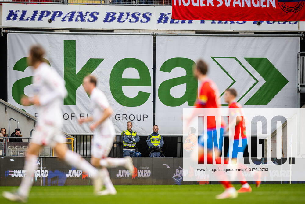 Security guards during the football match in the Allsvenskan between Helsingborg and Degerfors on October 23, 2022 in Helsingborg,