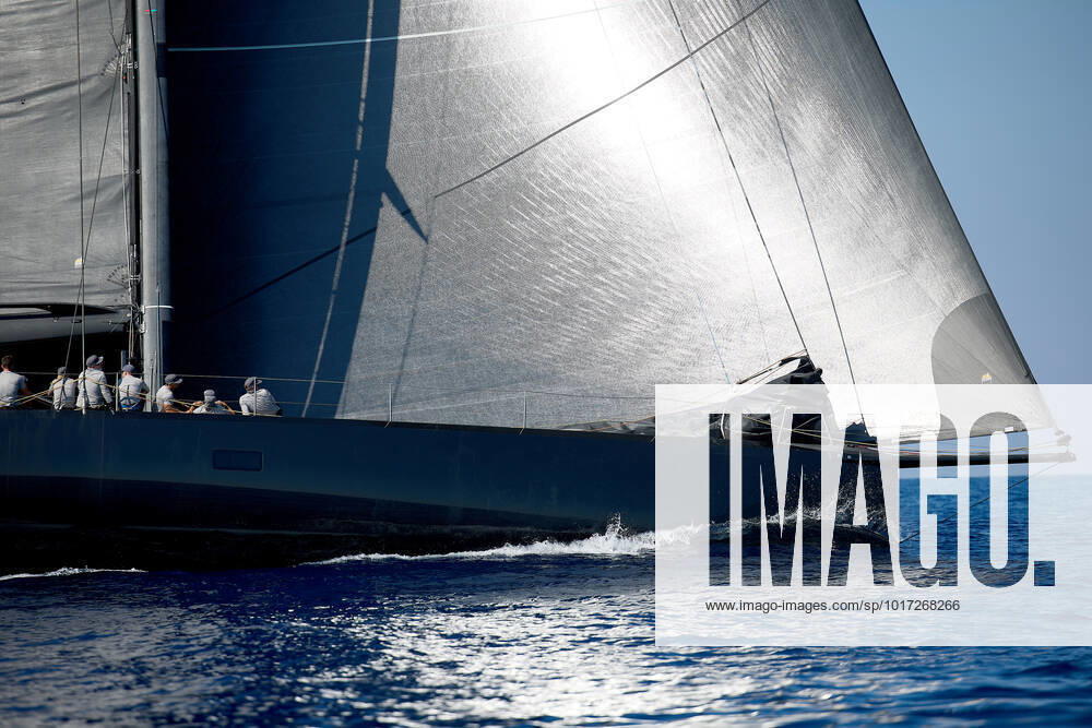 A racing boat competes for best position after exiting the Malta Grand Harbour, in Valletta, Malta, soon after the start of the 43rd Rolex Middle Sea Race on 22 October 2022. Rolex Middle Sea Race 2022 RMSE_MLT_22