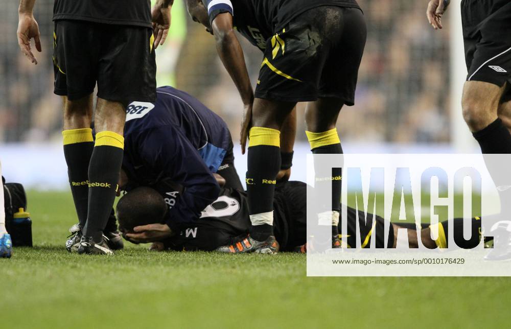 Bolton Fabrice Muamba collapses on the pitch as medics try to resuscitate him Tottenham v Bolton, FA Cup Quarter Final sponsored by Budweiser, at White Hart Lane, London. 17th March 2012 .