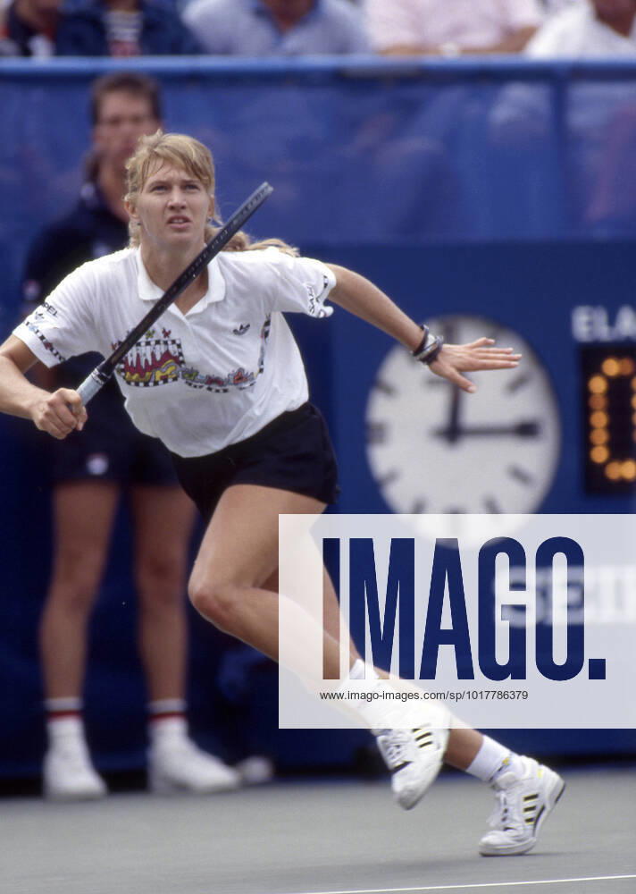 Steffi Graf chasing down a shot during a match at the 1989 US Open at Flushing Meadow. Steffi Graf during 1989 US Open