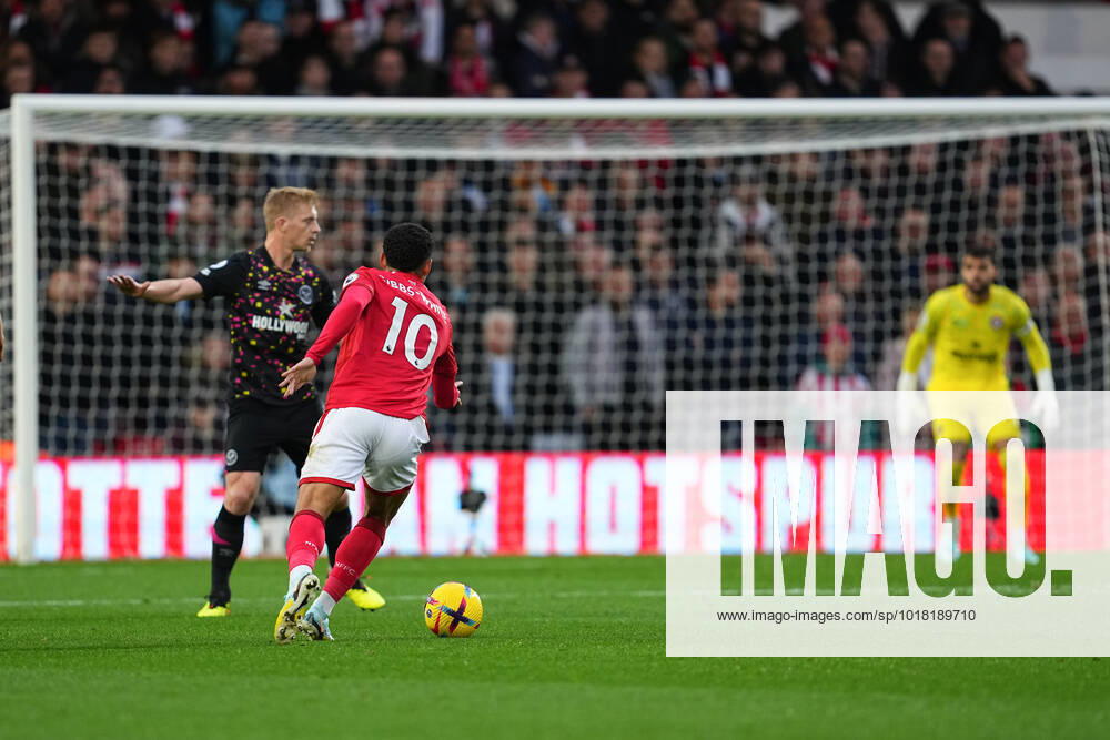 Morgan Gibbs-White of Nottingham Forest makes a run for the goal during the Premier League match between Nottingham Forest and Brentford at the City Ground, Nottingham, England on 5 November 2022.