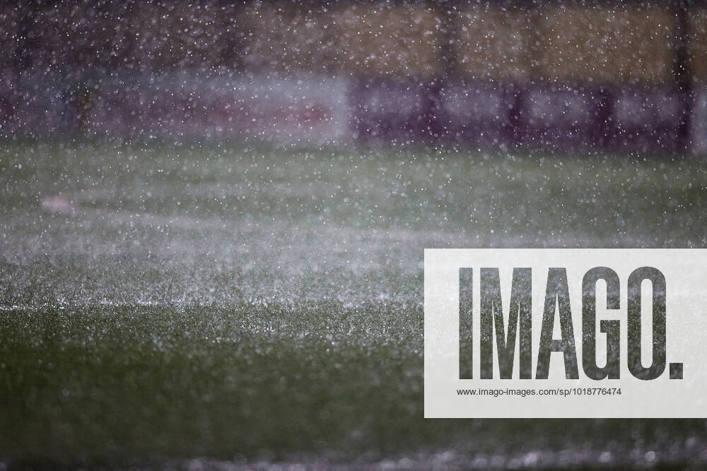 Rain drops cover the pitch of play during the Malta BOV Premier League match between Zebbug Rangers and Hamrun Spartans at the Centenary Stadium, Ta Qali, Malta on 12 November 2022. The match was abandoned at half-time due to a deluge which hit the Maltese islands during the latter part of the day. Photo Domenic Aquilina Zebbug Rangers FC v Hamrun Spartans FC MLT_PL_22_23