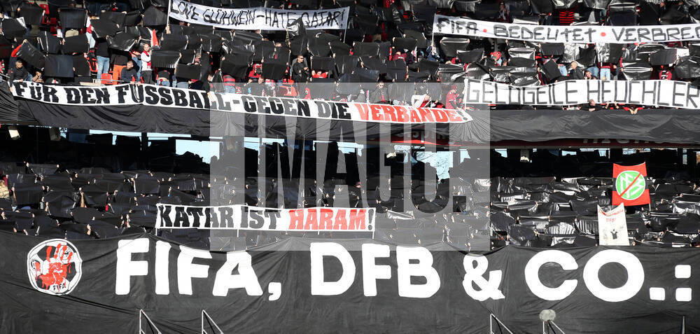 football season 2022 2023 2 football Bundesliga 17 matchday 1 FC Nürnberg FCN Club SC Paderborn 07 SCP Sportfoto Zink DaMa DFL regulations prohibit any use of photographs as image sequences and or quasi video only for editorial use symbol picture symbol photo feature impression choreography of clubfan clubfans FCN fans fans with numerous banner banners banners boycott Qatar boycott Qatar 2022 against world cup Qatar DFB FIFA