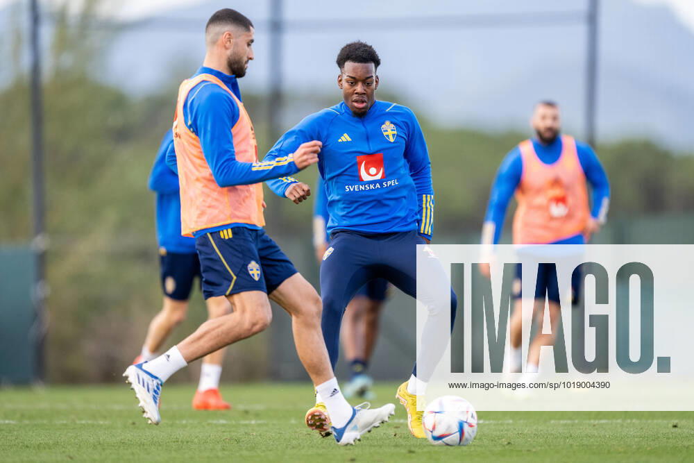 Anthony Elanga of the Swedish national football team during a training session on November 15, 2022 in Girona Photo Ludvig Thunman BILDBYRAN code LT LT0439 football football soccer fotball training practice training sweden sweden sweden a bbeng,